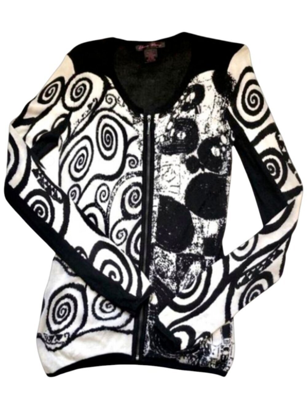 Elena Wang Canadian Designer Swirl Knit Zip Front Cardigan Jacket Small